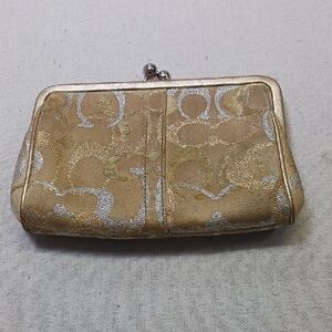 Coach Clutch Womens Gold, Silver Kisslock Closure Night Out